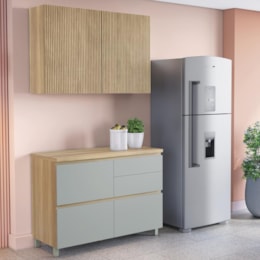 Cozinha Modulada Rainha 2 Peças 120cm com Balcão e Armário Aéreo Nature/Verde - Nesher 