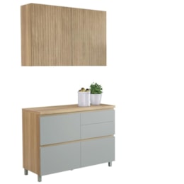 Cozinha Modulada Rainha 2 Peças 120cm com Balcão e Armário Aéreo Nature/Verde - Nesher 