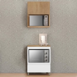 Cozinha Modulada Rainha 2 Peças 70cm com Balcão de Forno e Armário Aéreo Micro-ondas Branco/Nature - Nesher