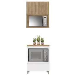 Cozinha Modulada Rainha 2 Peças 70cm com Balcão de Forno e Armário Aéreo Micro-ondas Branco/Nature - Nesher