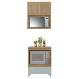 Cozinha Modulada Rainha 2 Peças 70cm com Balcão de Forno e Armário Aéreo Micro-ondas Nature/Verde - Nesher