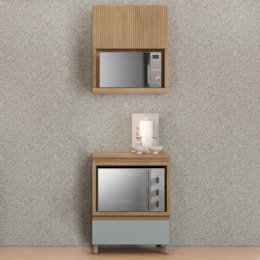 Cozinha Modulada Rainha 2 Peças 70cm com Balcão de Forno e Armário Aéreo Micro-ondas Nature/Verde - Nesher