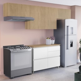 Cozinha Modulada Rainha 4 Peças Balcão 120cm Branco/Nature com Tampo em MDF - Nesher 