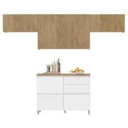 Cozinha Modulada Rainha 4 Peças Balcão 120cm Branco/Nature com Tampo em MDF - Nesher 