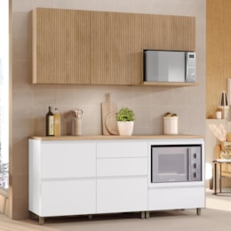 Cozinha Modulada Rainha 4 Peças com Balcão de Forno Branco/Nature - Nesher
