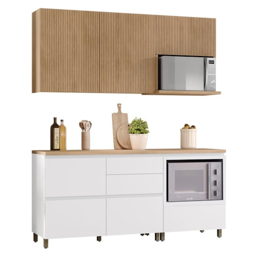 Cozinha Modulada Rainha 4 Peças com Balcão de Forno Branco/Nature - Nesher