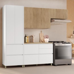 Cozinha Modulada Rainha 4 Peças com Paneleiro Branco/Nature - Nesher