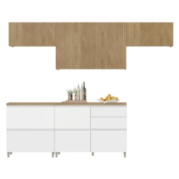 Cozinha Modulada Rainha 5 Peças Balcão 120cm Branco/Nature com Tampo em MDF - Nesher