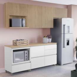 Cozinha Modulada Rainha 5 Peças com Balcão de Forno Branco/Nature - Nesher