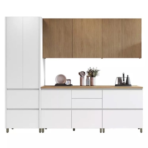 Cozinha Modulada Rainha 5 Peças com Paneleiro Branco/Nature - Nesher