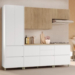 Cozinha Modulada Rainha 5 Peças com Paneleiro e Balcão 80cm para Cooktop Branco/Nature - Nesher