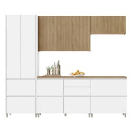 Cozinha Modulada Rainha 5 Peças com Paneleiro e Balcão 80cm para Cooktop Branco/Nature - Nesher