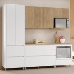 Cozinha Modulada Rainha 5 Peças com Paneleiro e Balcão de Forno Branco/Nature - Nesher