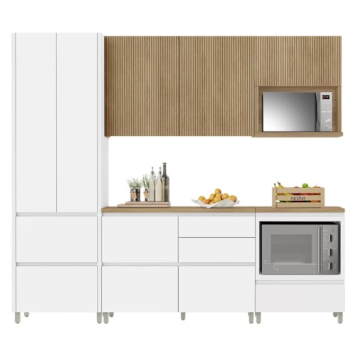 Cozinha Modulada Rainha 5 Peças com Paneleiro e Balcão de Forno Branco/Nature - Nesher