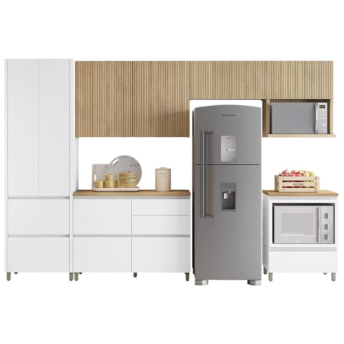Cozinha Modulada Rainha 6 Peças com Paneleiro Branco/Nature - Nesher 