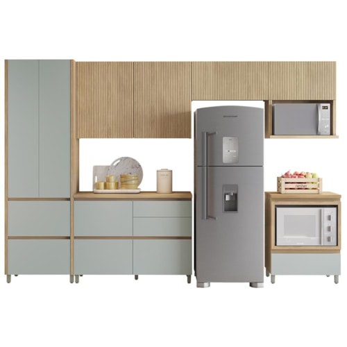 Cozinha Modulada Rainha 6 Peças com Paneleiro Nature/Verde - Nesher
