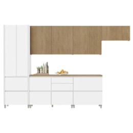 Cozinha Modulada Rainha 6 Peças Paneleiro e Balcão 120cm Branco/Nature com Tampo em MDF - Nesher