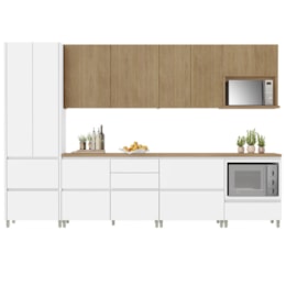 Cozinha Modulada Rainha 7 Peças com Paneleiro e Armário Aéreo de Micro-ondas Branco/Nature - Nesher
