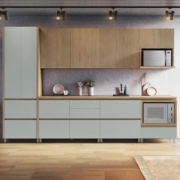 Cozinha Modulada Rainha 7 Peças com Paneleiro e Armário Aéreo de Micro-ondas Nature/Verde - Nesher