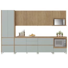 Cozinha Modulada Rainha 7 Peças com Paneleiro e Armário Aéreo de Micro-ondas Nature/Verde - Nesher
