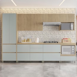 Cozinha Modulada Rainha 7 Peças com Paneleiro e Balcão de Forno Nature/Verde - Nesher