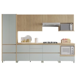 Cozinha Modulada Rainha 7 Peças com Paneleiro e Balcão de Forno Nature/Verde - Nesher