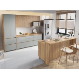 Cozinha Modulada Rainha 8 Peças com Paneleiro e Bancada 200cm Nature/Verde - Nesher