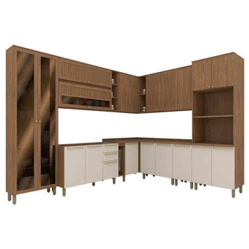 Cozinha Modulada Requinte 10 Peças com Torre Quente 2 Fornos Nature/Areia - Móveis Henn
