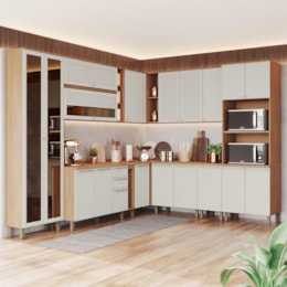 Cozinha Modulada Requinte 12 Peças com Cristaleira Areia/Nature - Móveis Henn 
