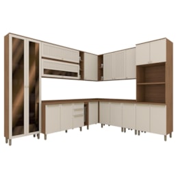 Cozinha Modulada Requinte 12 Peças com Cristaleira Areia/Nature - Móveis Henn 