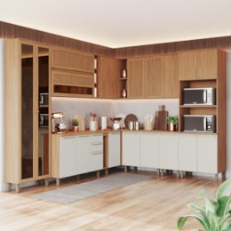 Cozinha Modulada Requinte 12 Peças com Cristaleira Nature/Areia - Móveis Henn