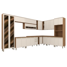 Cozinha Modulada Requinte 14 Peças com Cristaleira Areia/Nature - Móveis Henn