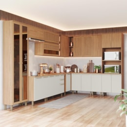 Cozinha Modulada Requinte 14 Peças com Cristaleira Nature/Areia - Móveis Henn