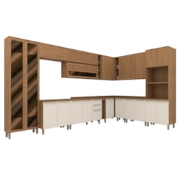 Cozinha Modulada Requinte 14 Peças com Cristaleira Nature/Areia - Móveis Henn