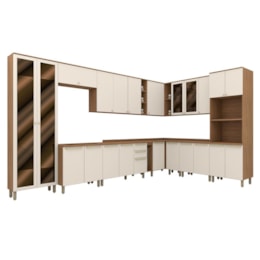 Cozinha Modulada Requinte 14 Peças com Torre Quente 2 Fornos Areia/Nature - Móveis Henn