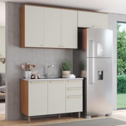 Cozinha Modulada Requinte 3 Peças com Balcão 120cm Nature/Areia sem Tampo - Móveis Henn