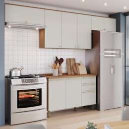 Cozinha Modulada Requinte 4 Peças Balcão 120cm Nature/Areia com Tampo MDP - Móveis Henn