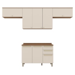 Cozinha Modulada Requinte 4 Peças Balcão 120cm Nature/Areia com Tampo MDP - Móveis Henn