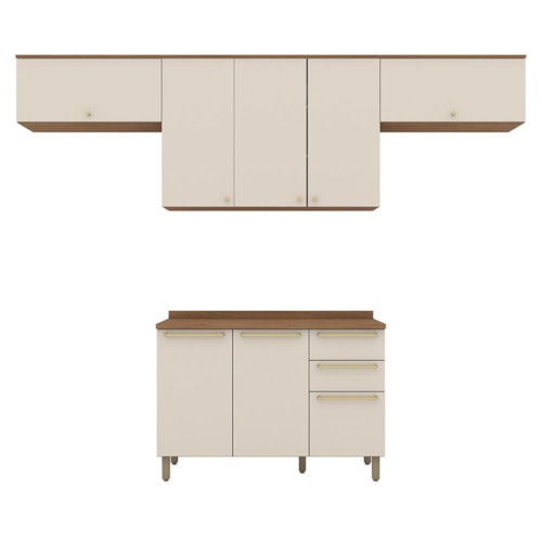 Cozinha Modulada Requinte 4 Peças Balcão 120cm Nature/Areia com Tampo MDP - Móveis Henn