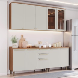 Cozinha Modulada Requinte 4 Peças Balcão 80cm Nature/Areia com Tampo MDP - Móveis Henn