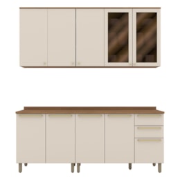 Cozinha Modulada Requinte 4 Peças Balcão 80cm Nature/Areia com Tampo MDP - Móveis Henn