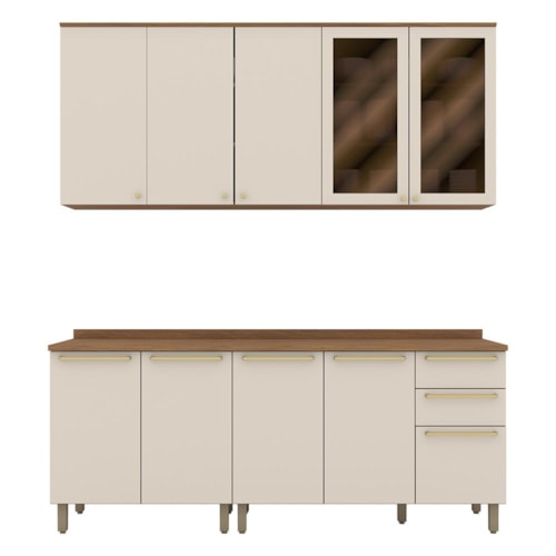 Cozinha Modulada Requinte 4 Peças Balcão 80cm Nature/Areia com Tampo MDP - Móveis Henn