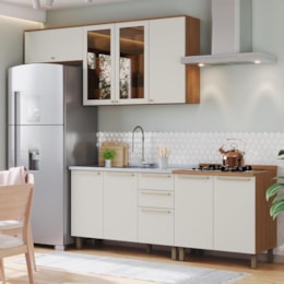 Cozinha Modulada Requinte 5 Peças com Balcão 120cm Nature/Areia sem Tampo - Móveis Henn