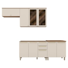 Cozinha Modulada Requinte 5 Peças com Balcão 120cm Nature/Areia sem Tampo - Móveis Henn