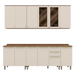 Cozinha Modulada Requinte 6 Peças Balcão 120cm Nature/Areia com Tampo - Móveis Henn
