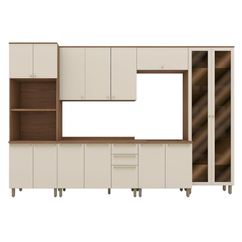 Cozinha Modulada Requinte 6 Peças com Cristaleira Nature/Areia - Móveis Henn