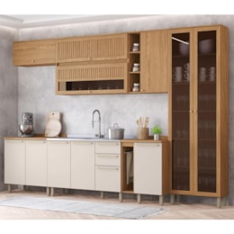 Cozinha Modulada Requinte 9 Peças com Cristaleira Nature/Areia - Móveis Henn