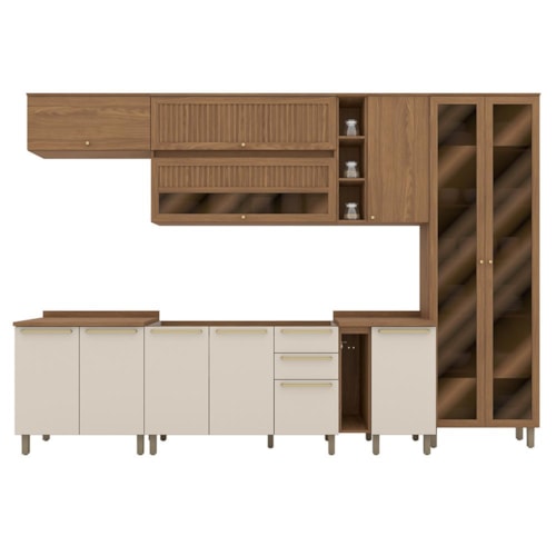 Cozinha Modulada Requinte 9 Peças com Cristaleira Nature/Areia - Móveis Henn