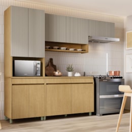 Cozinha Modulada Simone Mendes 4 Peças com Paneleiro 1 Forno Carvalho/Greige - Nesher 