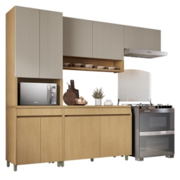 Cozinha Modulada Simone Mendes 4 Peças com Paneleiro 1 Forno Carvalho/Greige - Nesher 